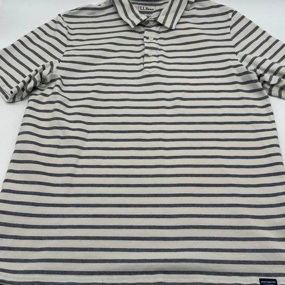 Men’s LL Bean Traditional Fit white blue Stripe Polo Medium - Picture 2 of 7